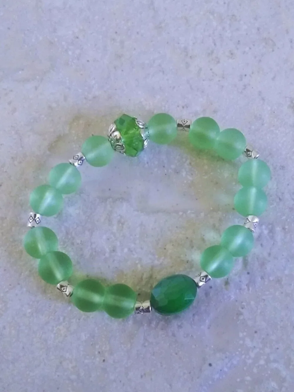 Handmade Green Beaded Bracelet - Girl's Jewelry - Dainty Petite Wrist 5.5 - 6